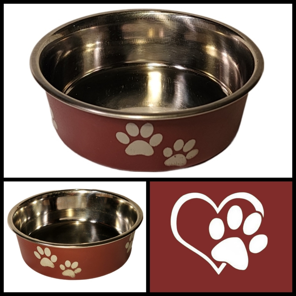 Stainless Steel Pawprint Bowls with Rubber Base (Set of 2)